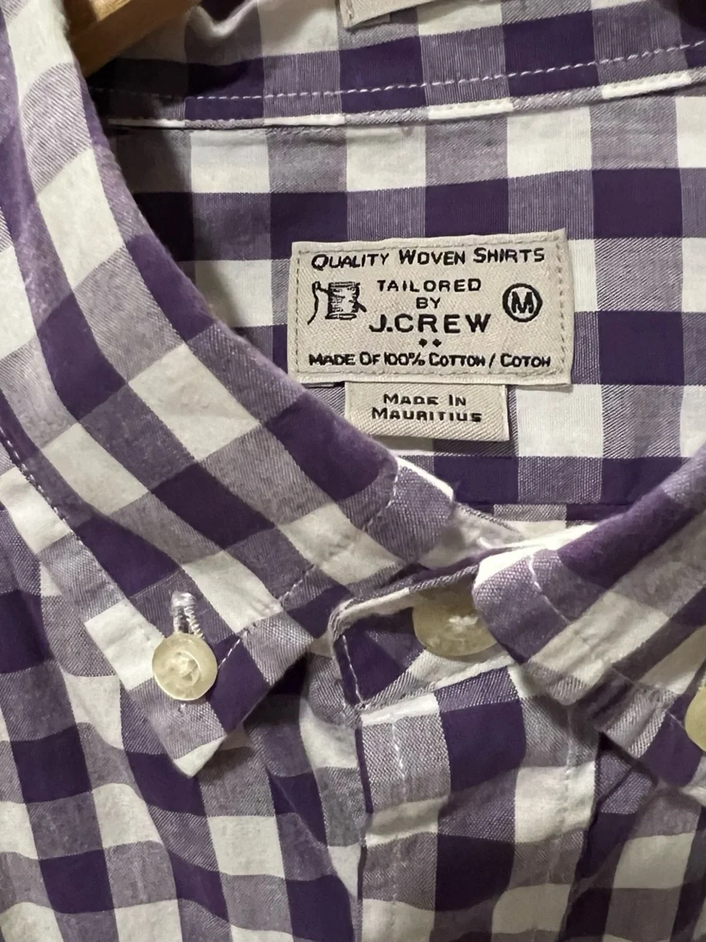 J. Crew Purple and White Gingham Button-Down Shirt